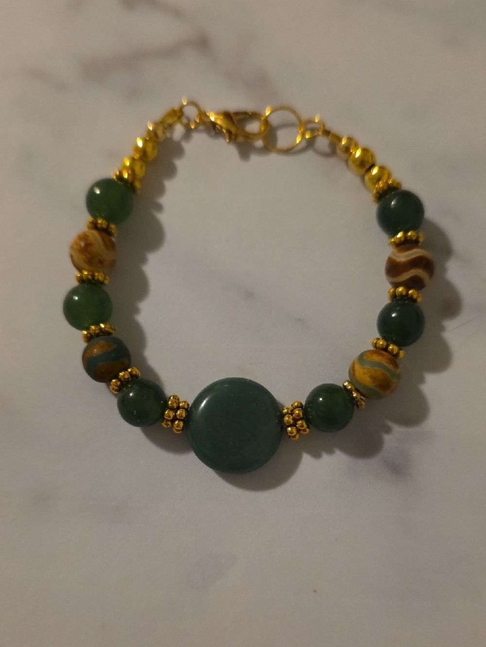Gold-Accented Green Beaded Bracelet